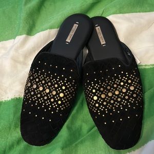 Bottega Veneta black velvet with gold studs slippers size 38 preloved